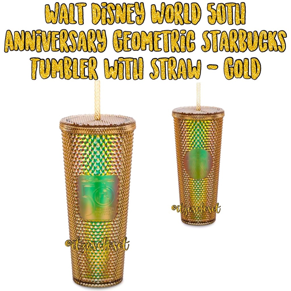 Walt Disney World 50th Anniversary Geometric Starbucks Tumbler with Straw – Gold